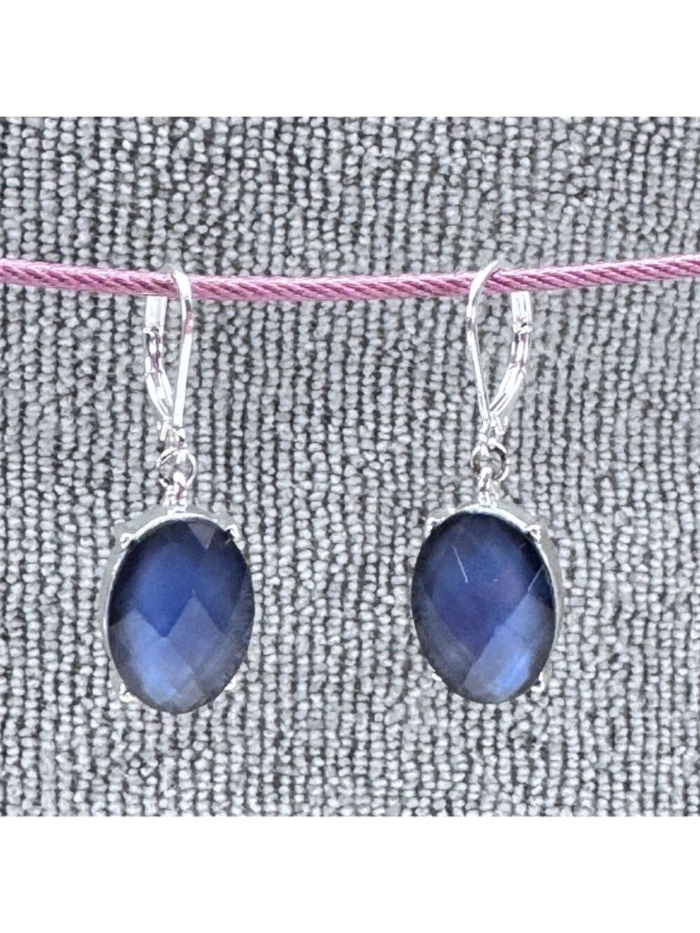 Napier Oval Faceted Blue Gem Leverback Drop Earrings 1.5" Silver-Tone Setting - Picture 9 of 9